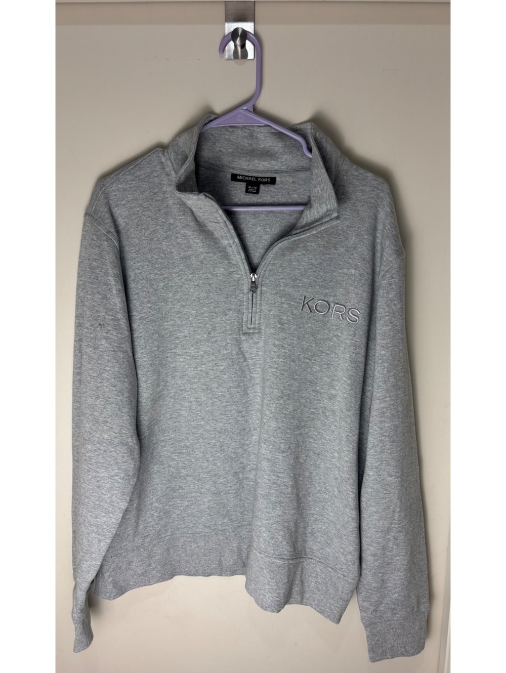 Michael Kors Mens XL Gray Quarter Zip Pullover KORS Logo Sweatshirt